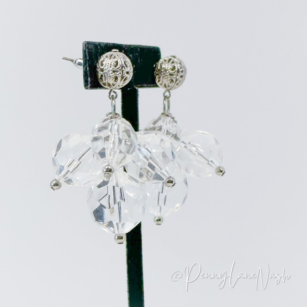 Vintage Clear Beads Drop Push Back Earrings - Picture 2 of 5